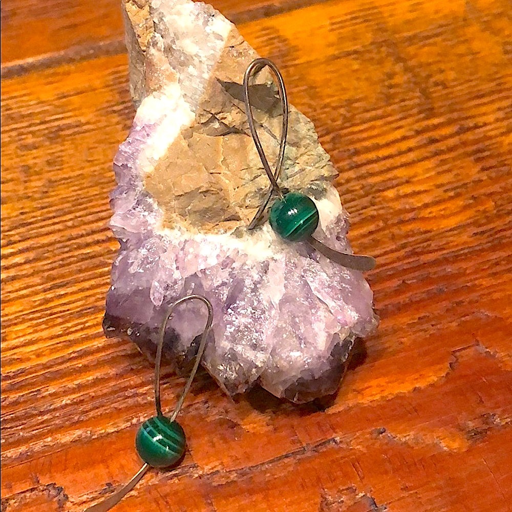 NEW Green malachite & silver drop earrings